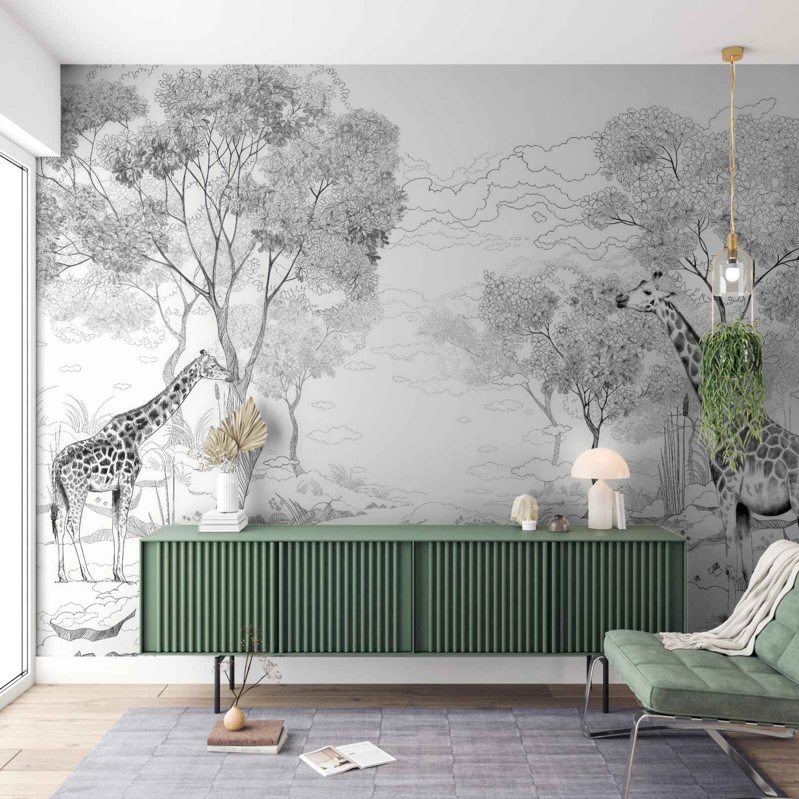 Fototapeta dwie żyrafy stoją w pobliżu drzew