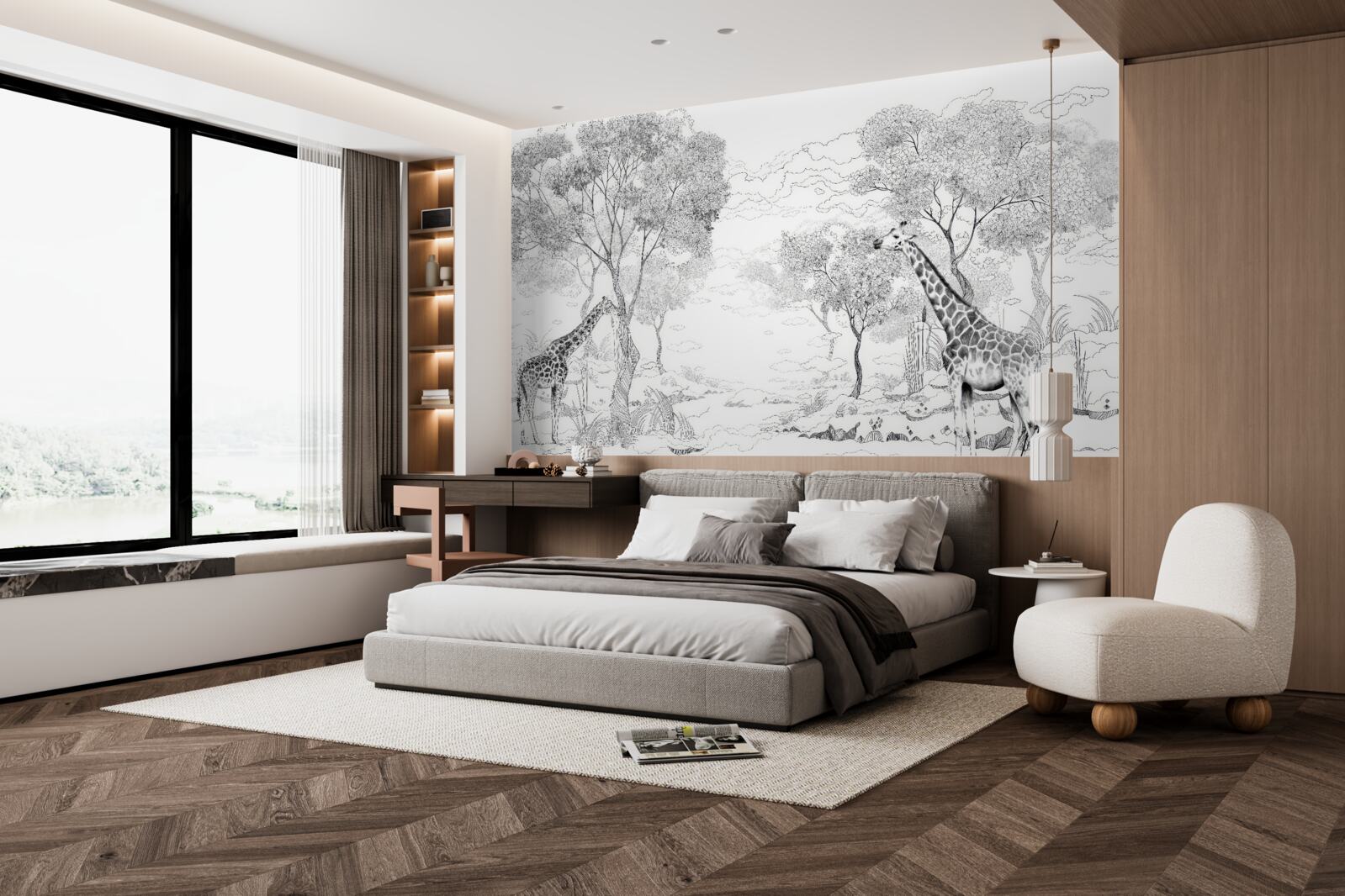 Fototapeta dwie żyrafy stoją w pobliżu drzew