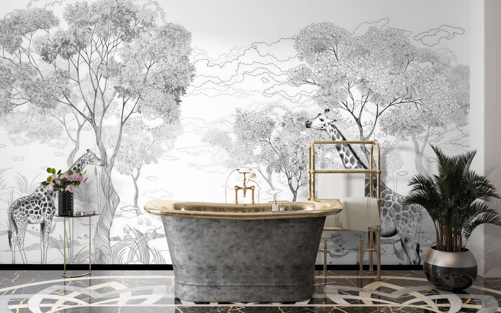 Fototapeta dwie żyrafy stoją w pobliżu drzew