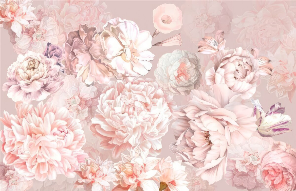 Fototapeta duże kwiaty w pastelowych kolorach