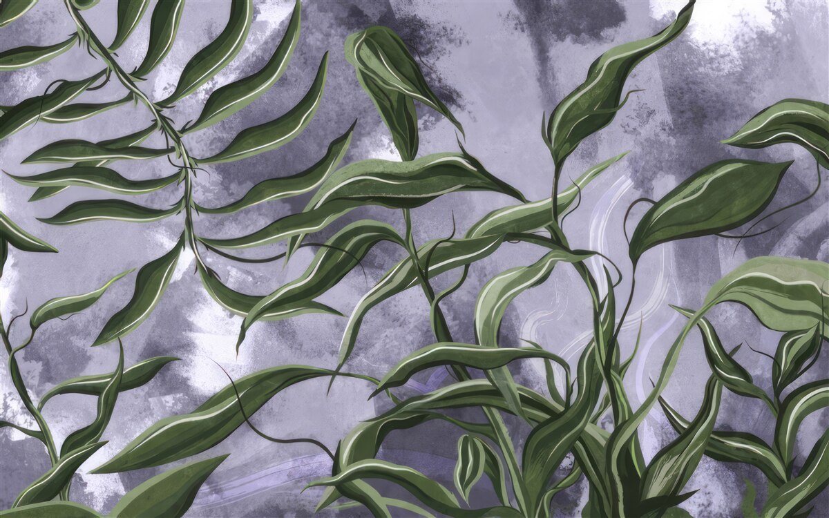 Fototapeta pod wodą znajdują się zielone liście paproci