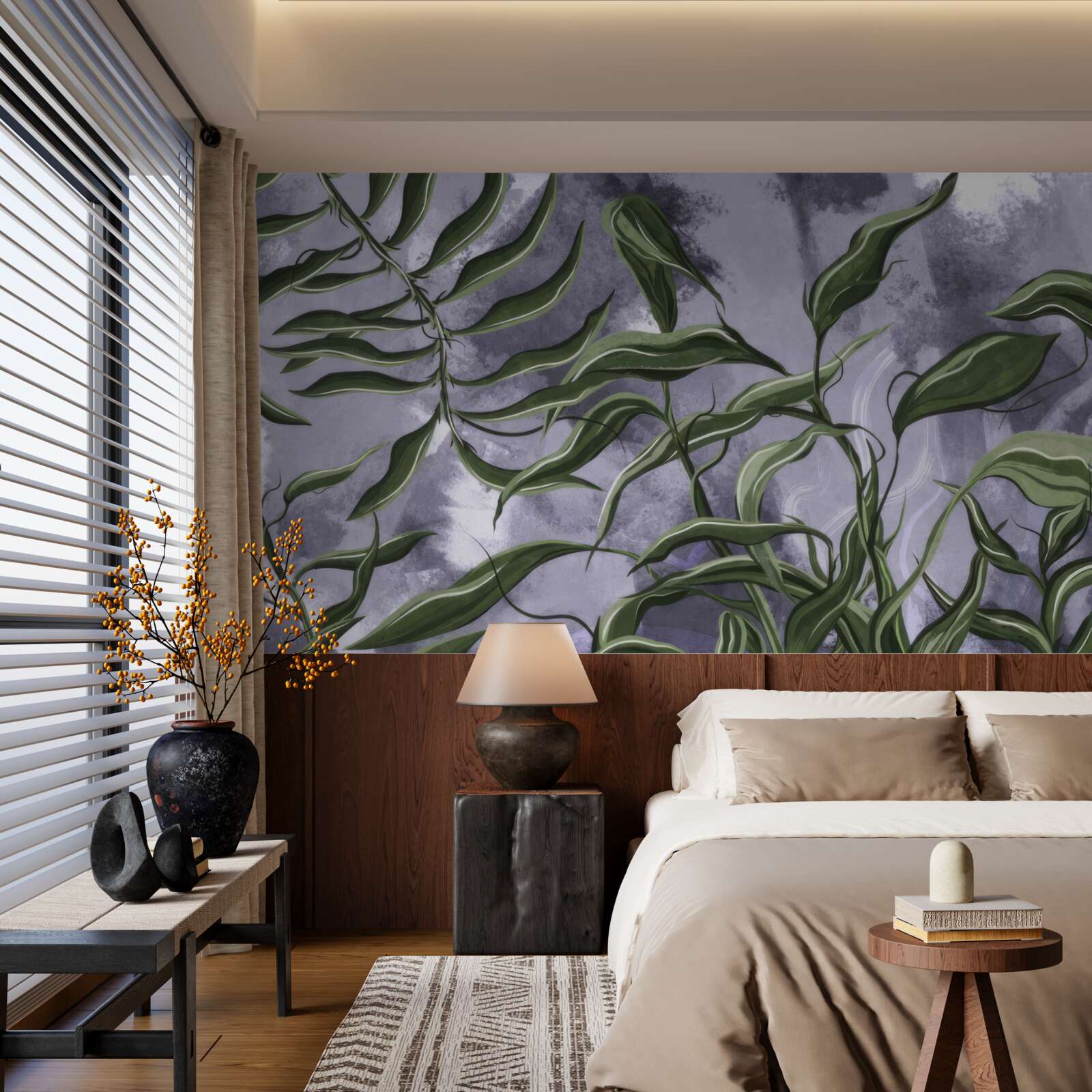 Fototapeta pod wodą znajdują się zielone liście paproci