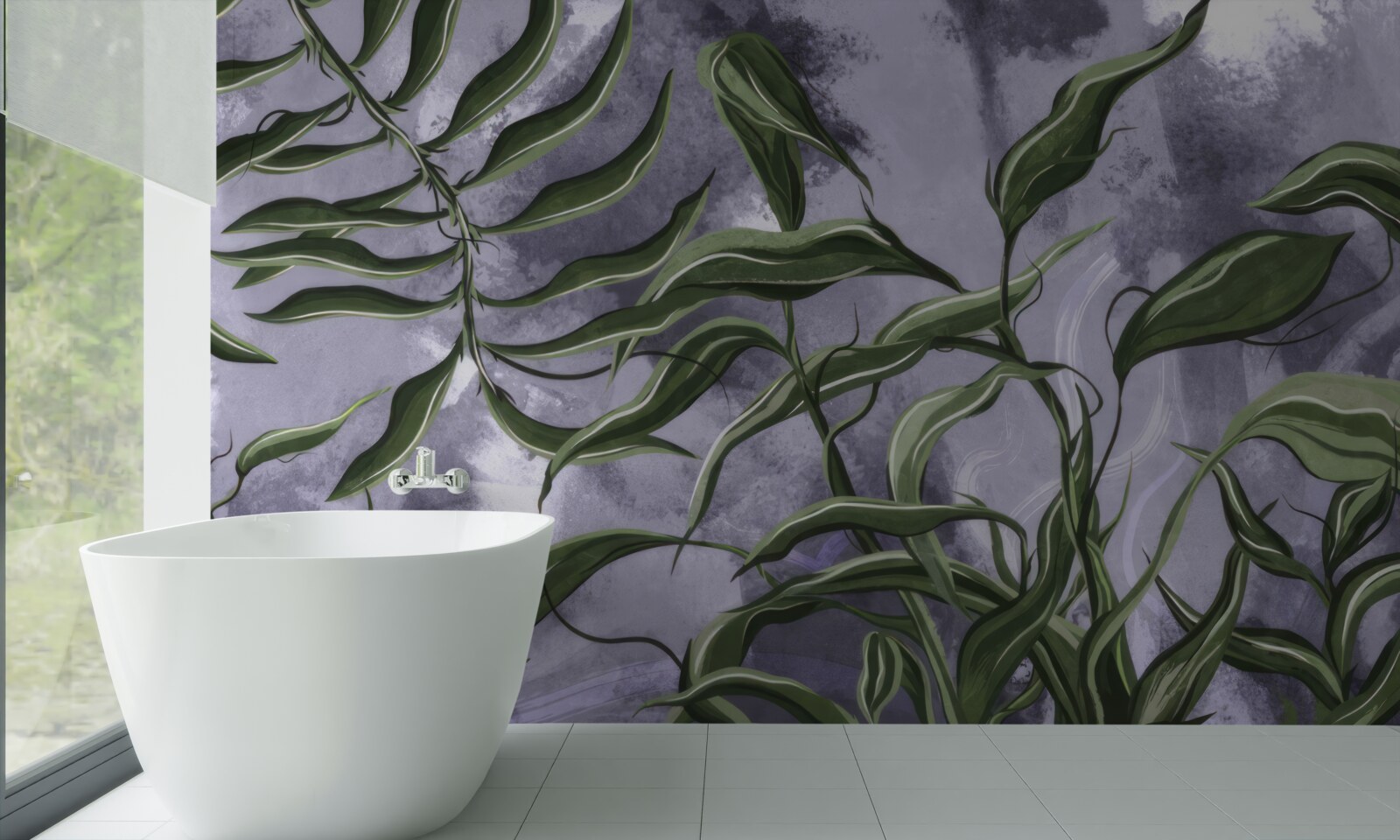 Fototapeta pod wodą znajdują się zielone liście paproci