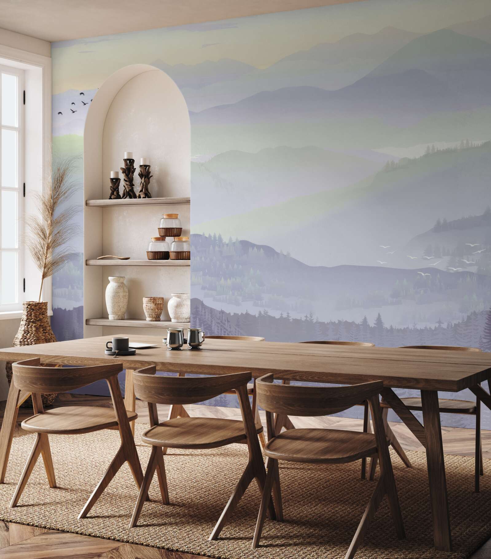 Fototapeta ptaki wracają do uśpionego lasu