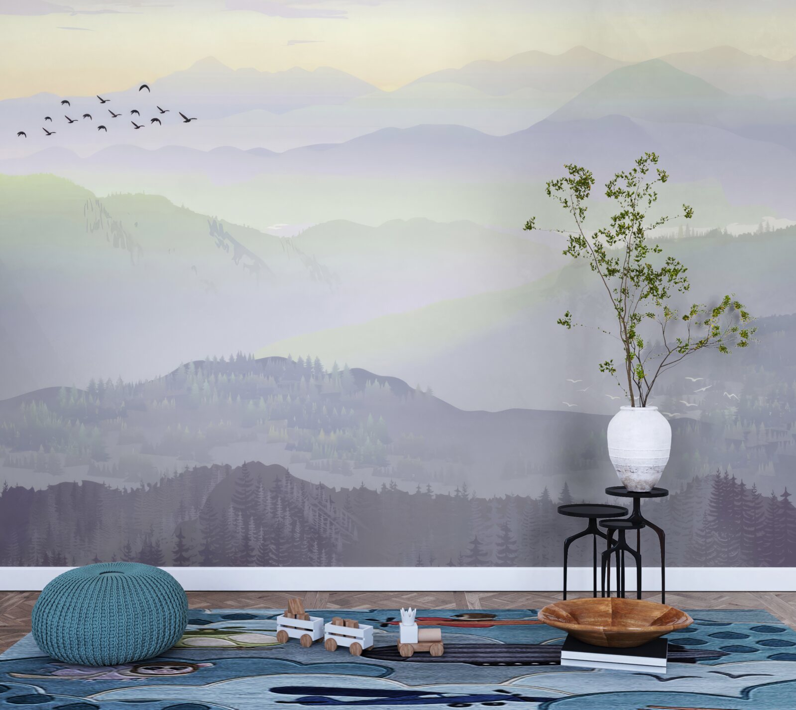 Fototapeta ptaki wracają do uśpionego lasu