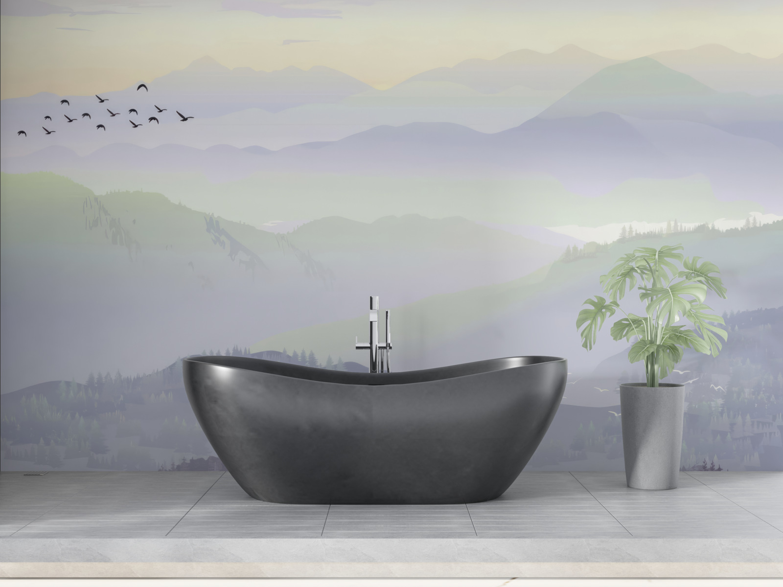 Fototapeta ptaki wracają do uśpionego lasu