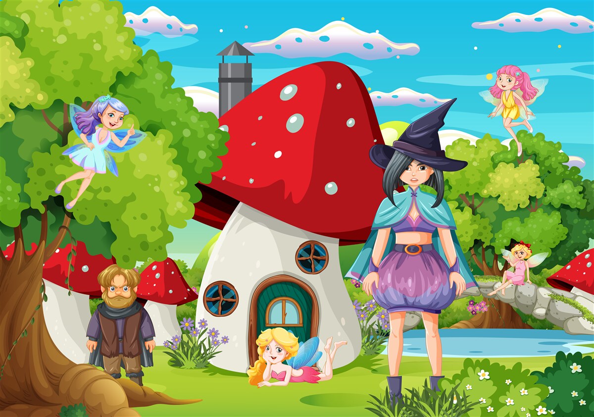 Fototapeta mieszkańcy bajkowego domu w kształcie grzyba