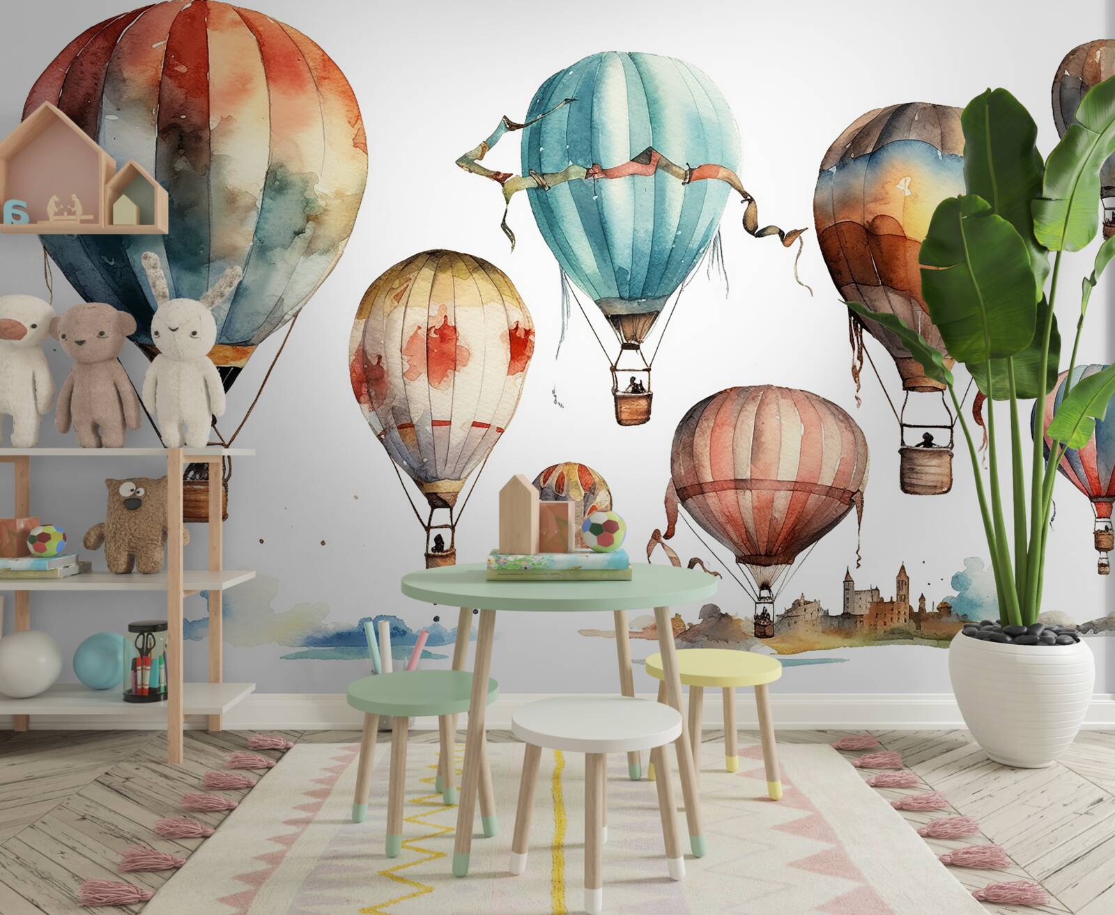 Fototapeta nad miastem odbywa się pokaz balonów na ogrzane powietrze