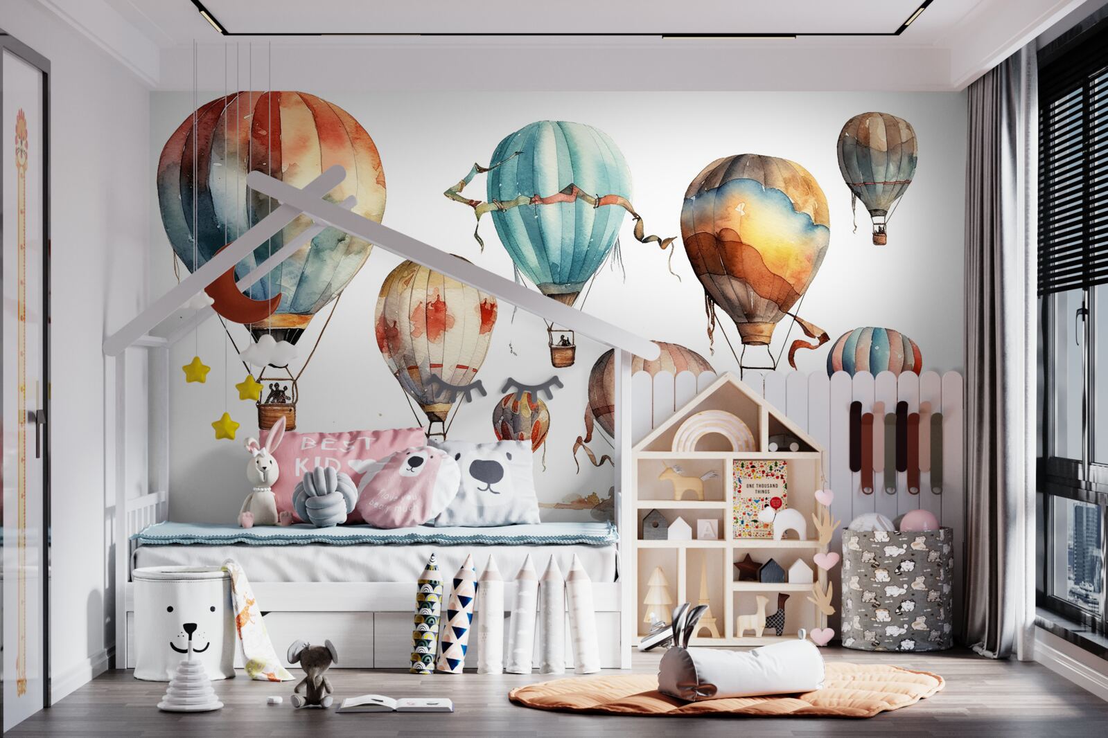 Fototapeta nad miastem odbywa się pokaz balonów na ogrzane powietrze