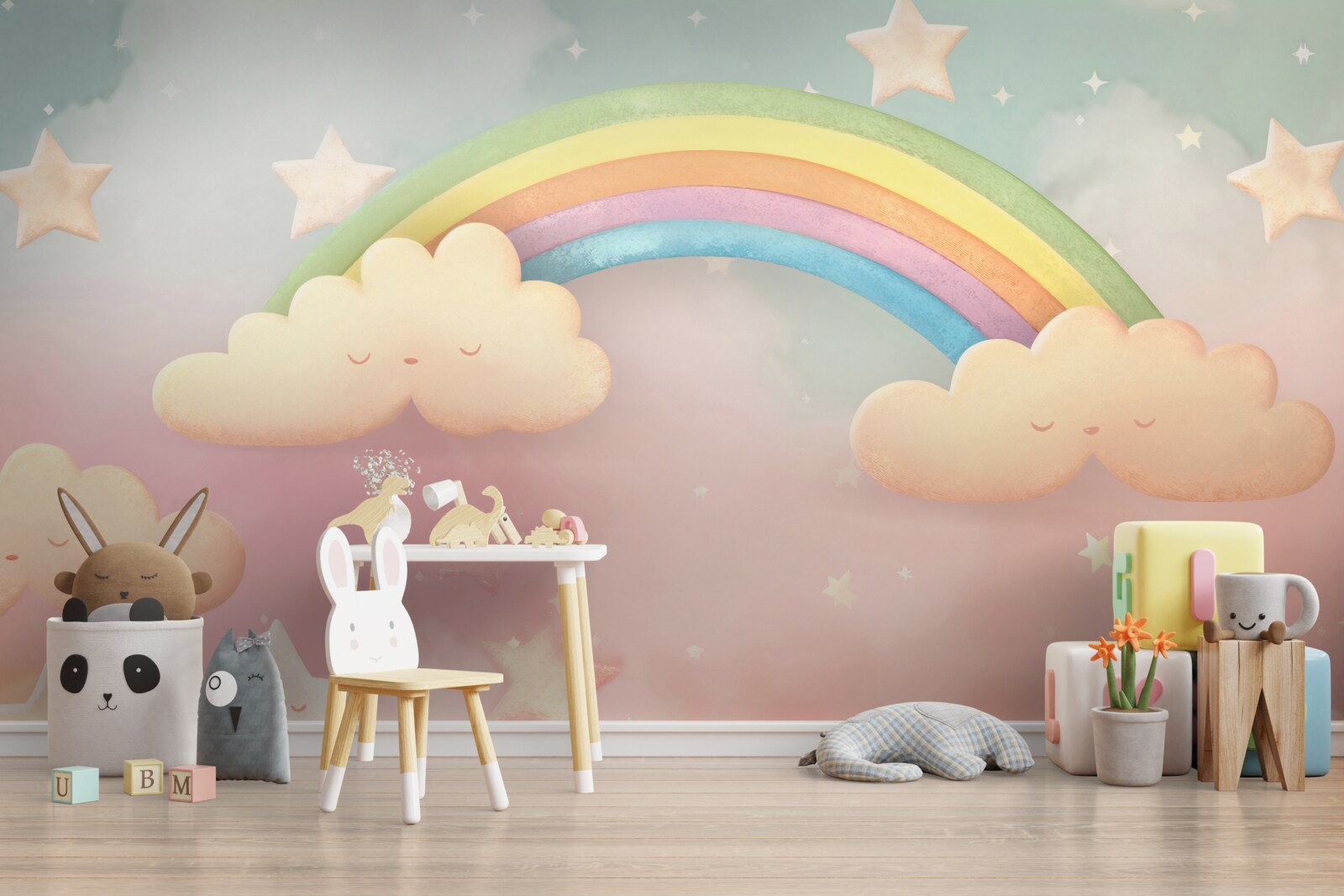 Fototapeta ogromna tęcza wśród rozgwieżdżonego nieba