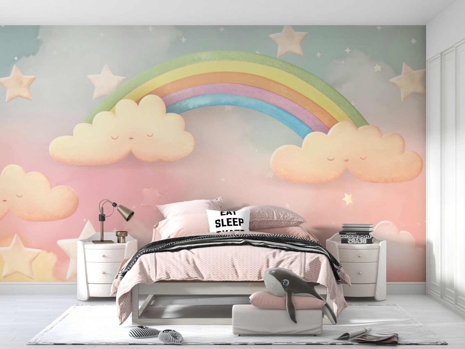 Fototapeta ogromna tęcza wśród rozgwieżdżonego nieba