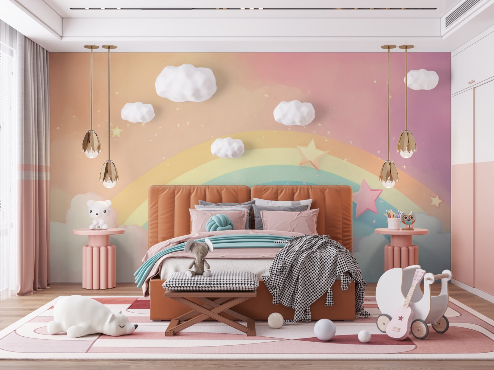 Fototapeta tęcza błyszcząca wśród chmur