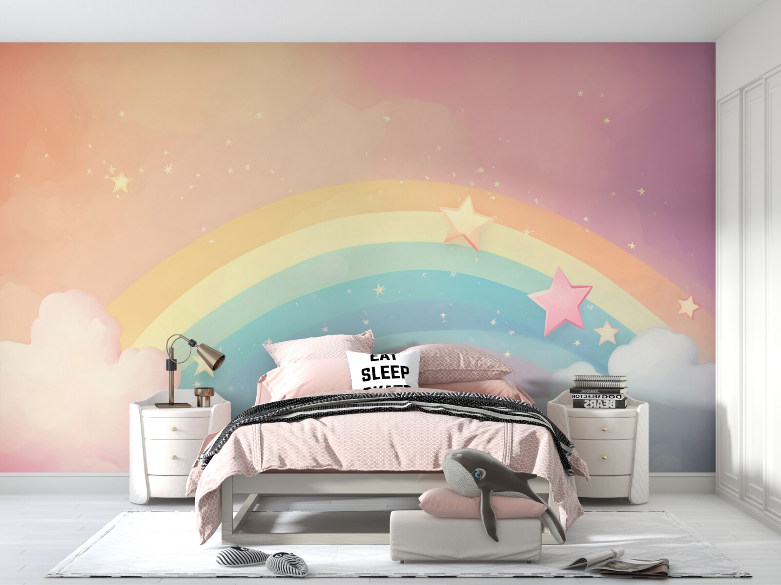 Fototapeta tęcza błyszcząca wśród chmur