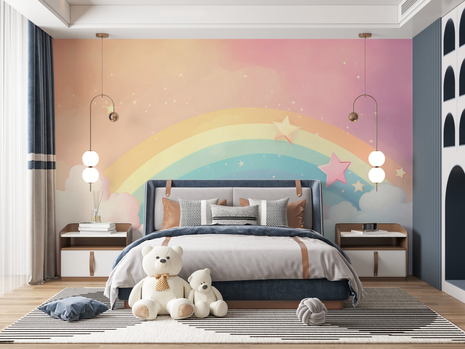 Fototapeta tęcza błyszcząca wśród chmur