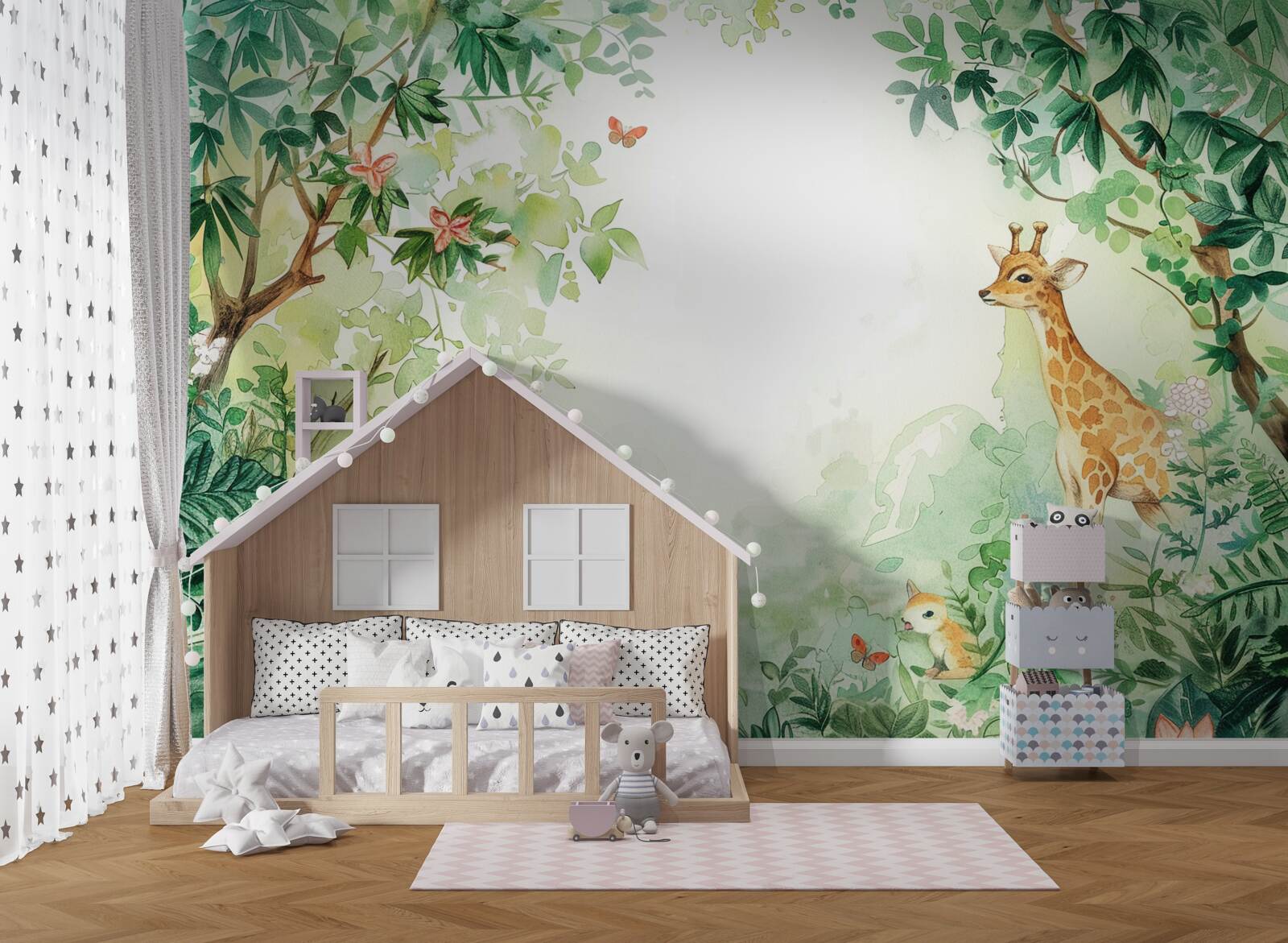 Fototapeta Żyrafa i jeleń stoją naprzeciw siebie