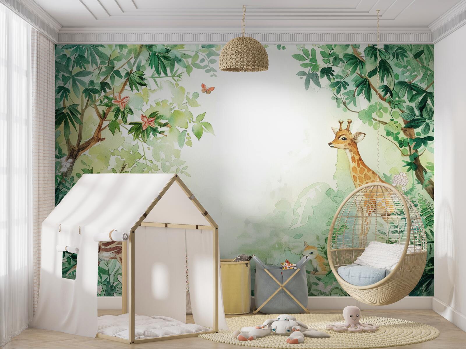 Fototapeta Żyrafa i jeleń stoją naprzeciw siebie