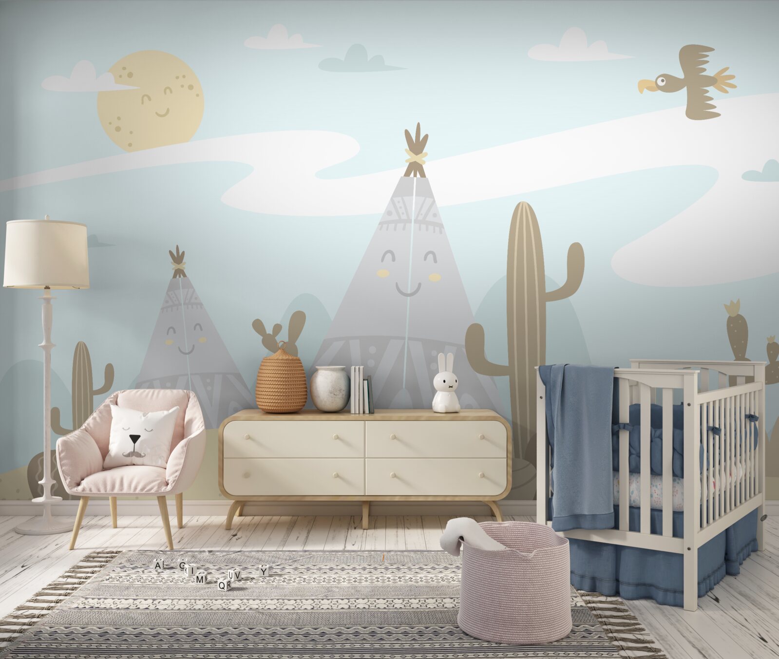 Fototapeta namioty wśród kaktusów na pustyni