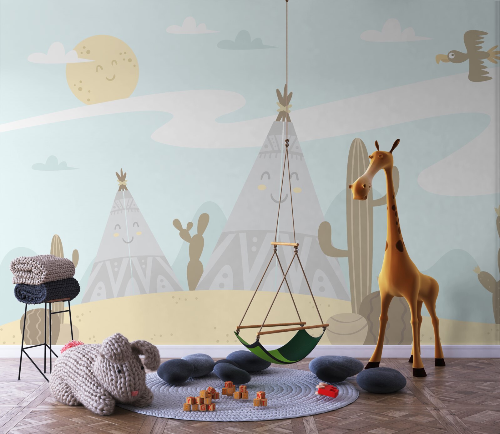 Fototapeta namioty wśród kaktusów na pustyni