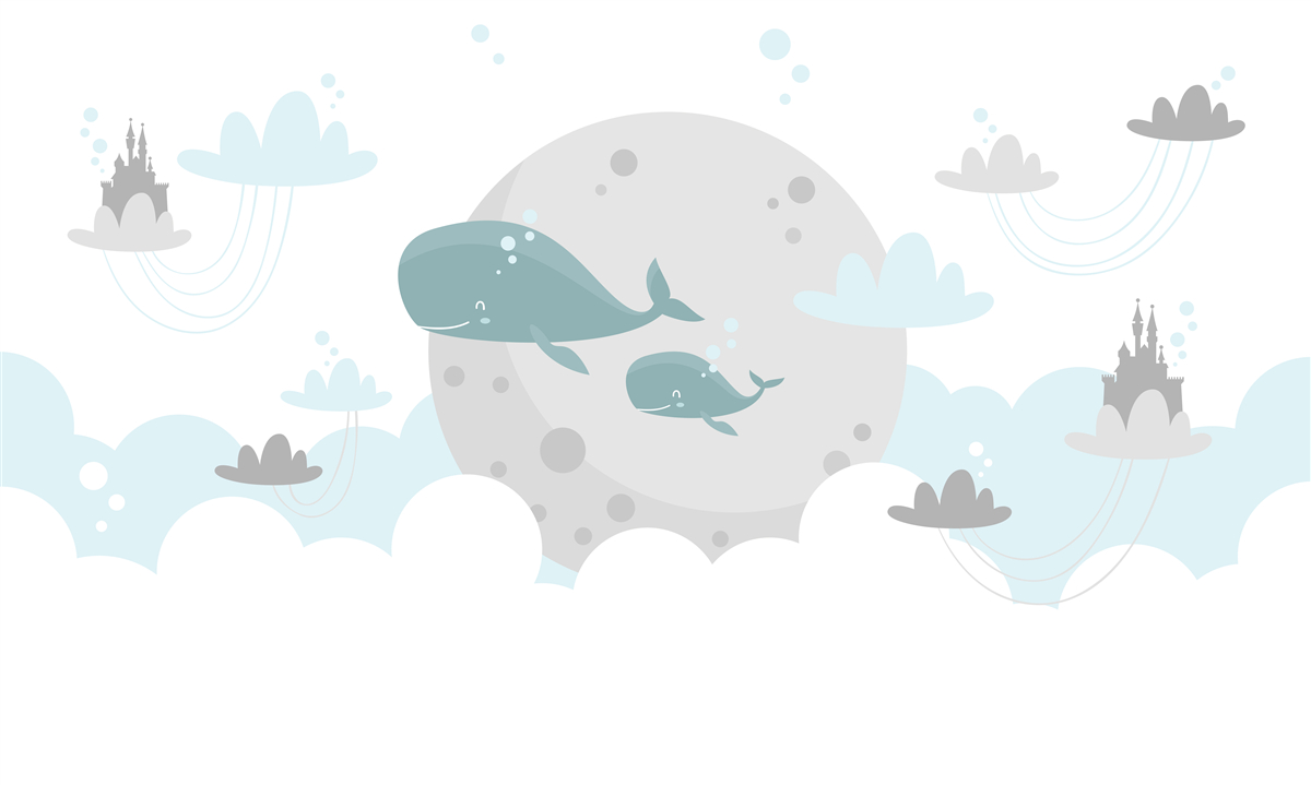 Fototapeta rodzina wielorybów pływa przez chmury