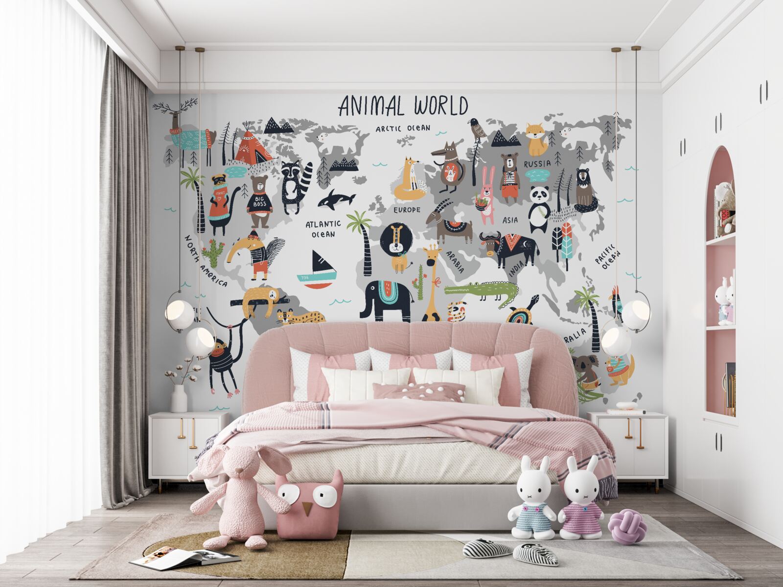 Fototapeta mapa najważniejszych zwierząt świata