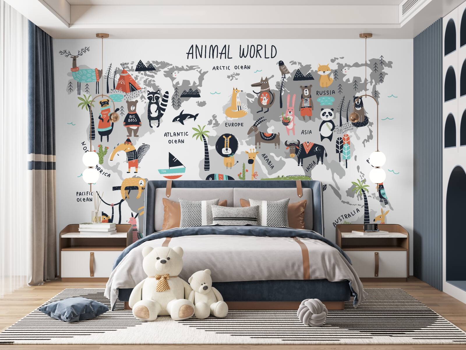 Fototapeta mapa najważniejszych zwierząt świata