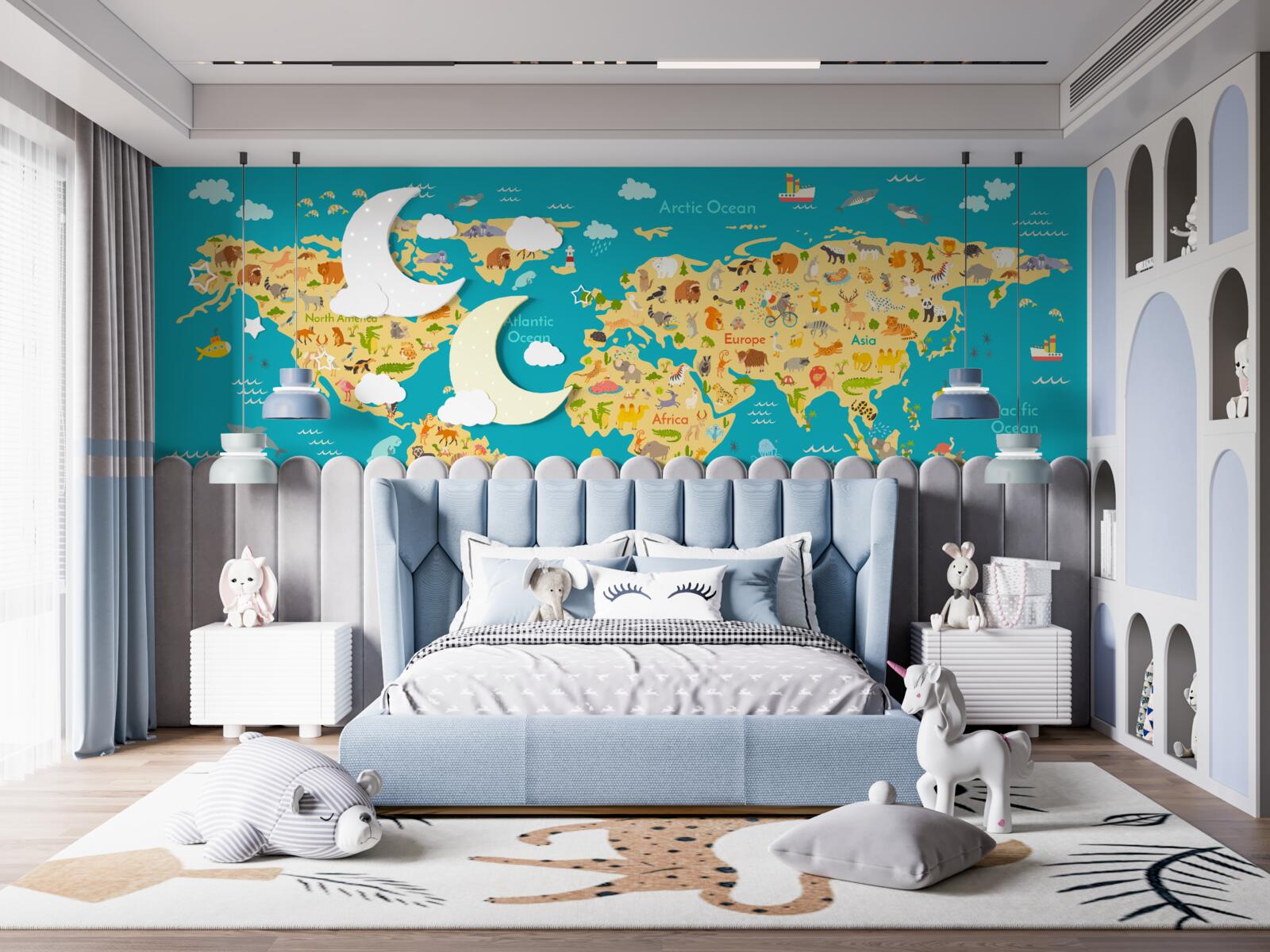 Fototapeta mapa świata ze zdjęciami fauny i lokalnych mieszkańców