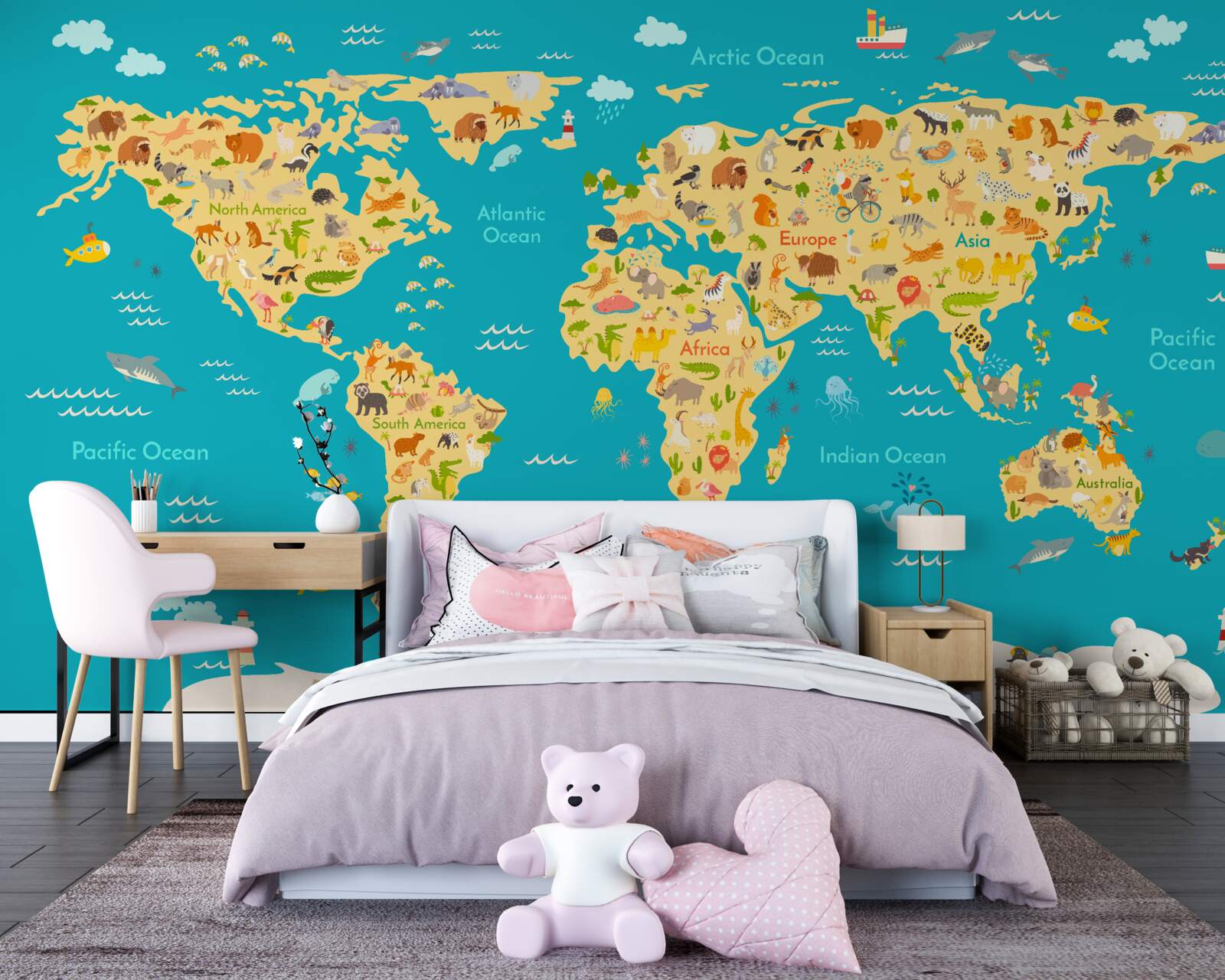 Fototapeta mapa świata ze zdjęciami fauny i lokalnych mieszkańców