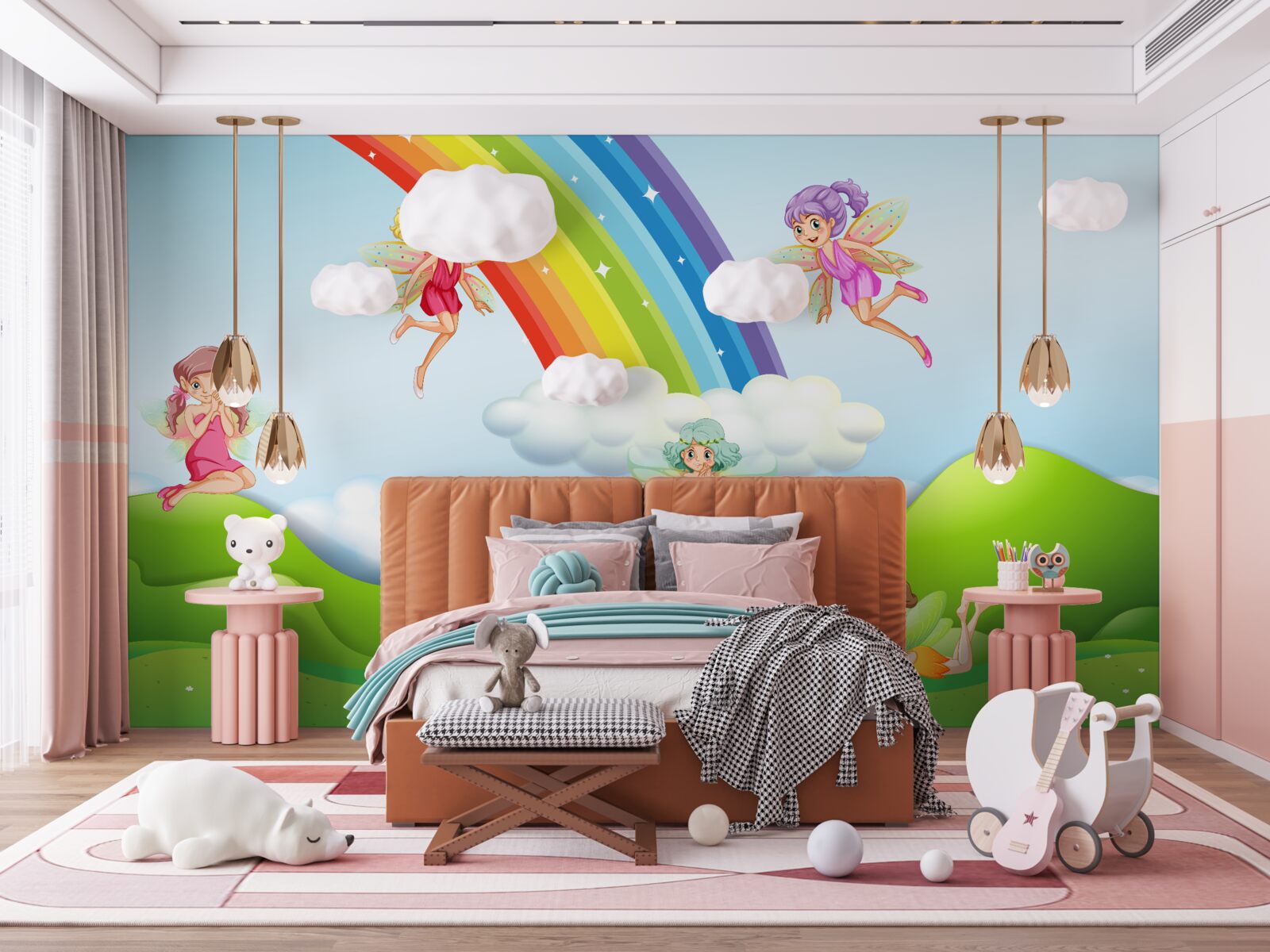 Fototapeta wróżki cieszą się na widok tęczy