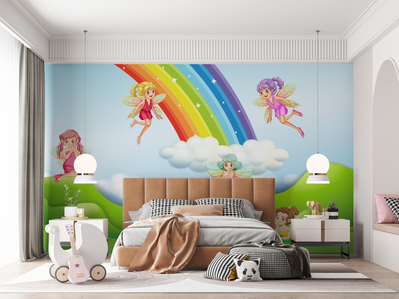 Fototapeta wróżki cieszą się na widok tęczy