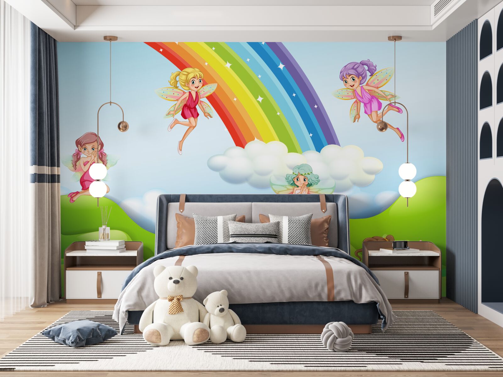 Fototapeta wróżki cieszą się na widok tęczy