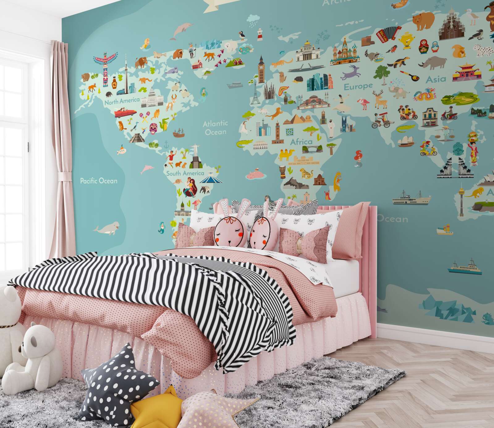 Fototapeta mapa świata z zaznaczonymi punktami orientacyjnymi