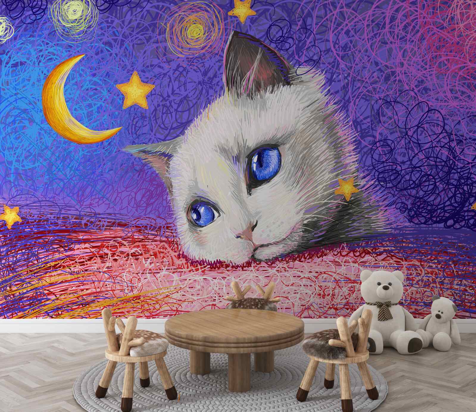 Fototapeta uroczy kot obserwuje księżyc