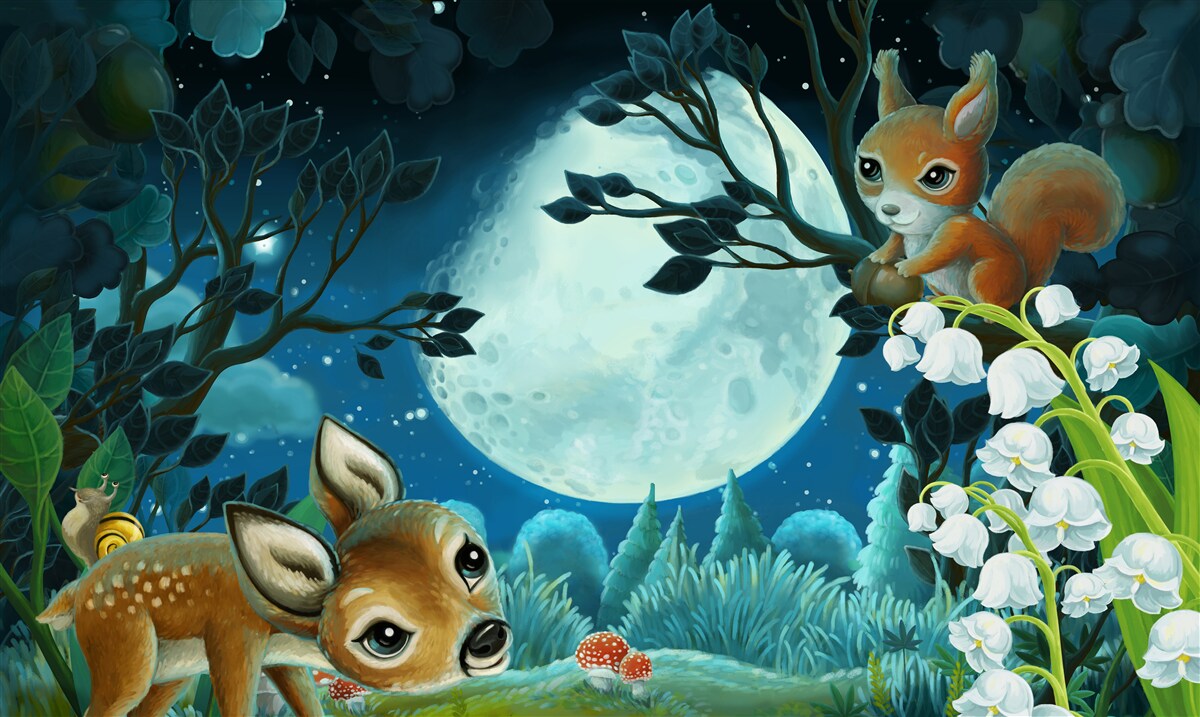 Fototapeta jeleń życzy wiewiórce dobrej nocy