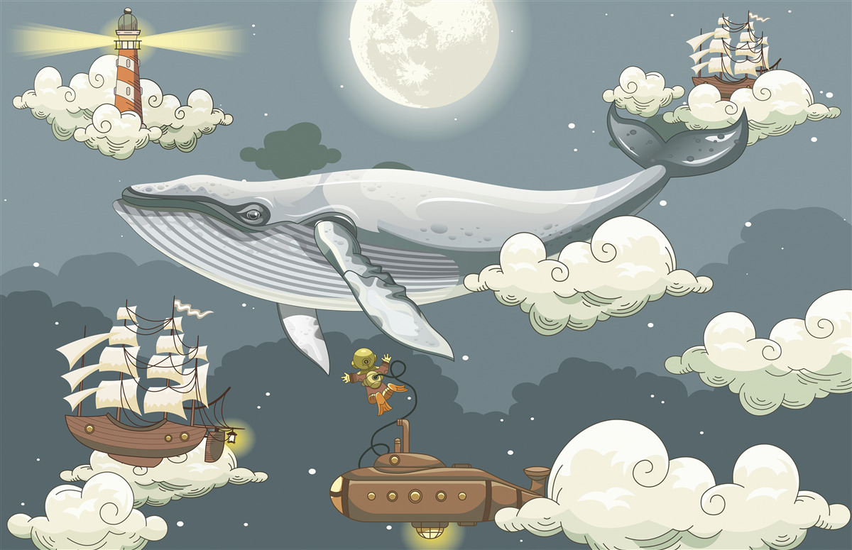 Fototapeta podwodni turyści i wieloryb