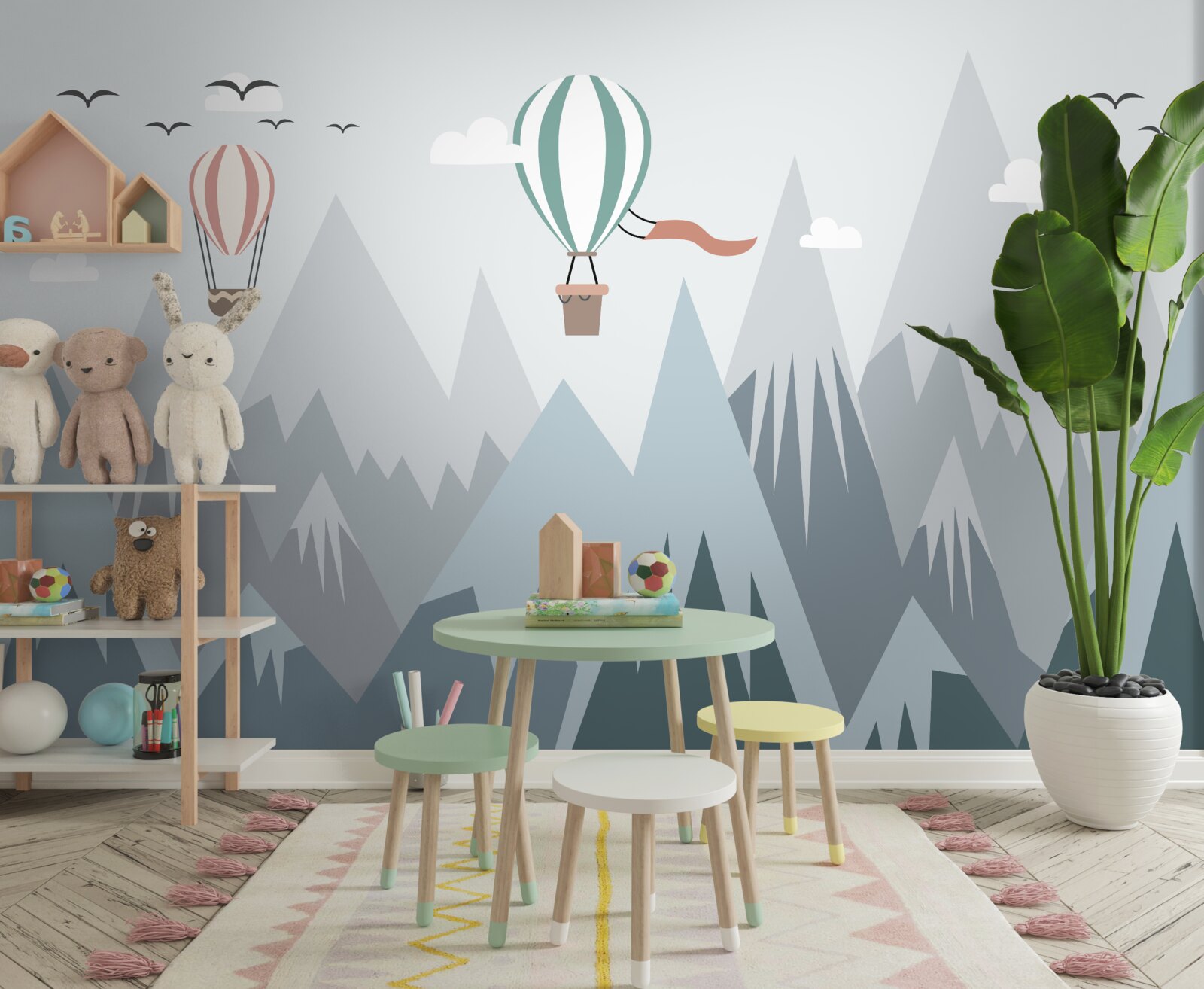 Fototapeta balony na ogrzane powietrze przeleciały nad górami