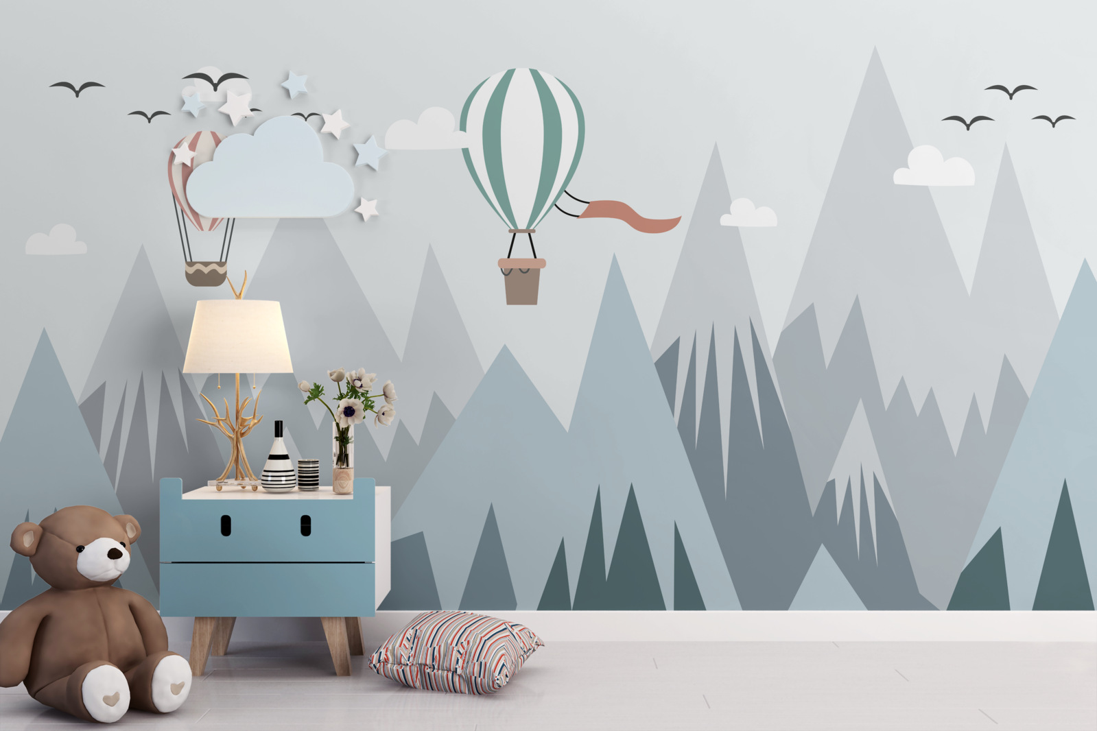 Fototapeta balony na ogrzane powietrze przeleciały nad górami