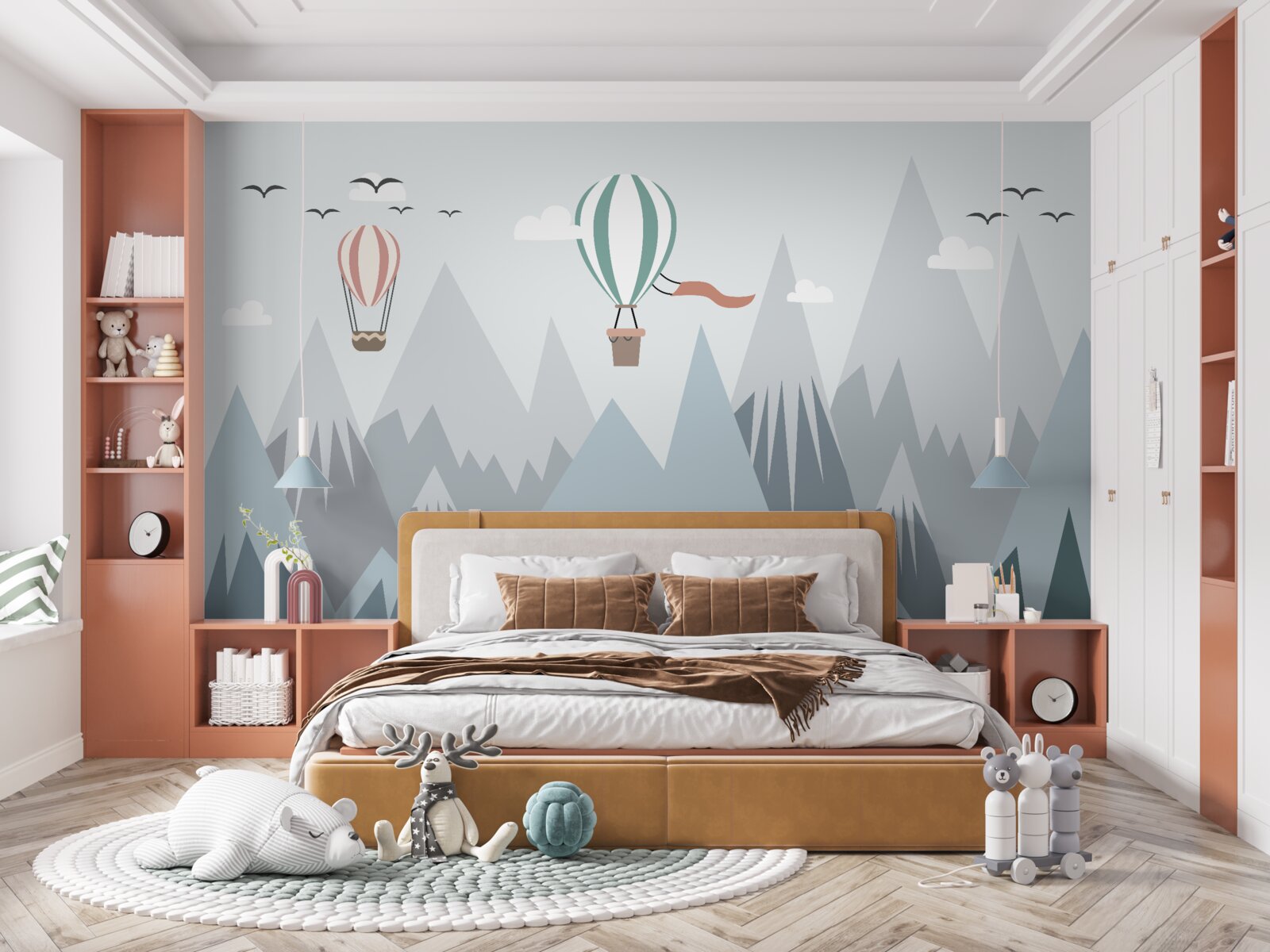 Fototapeta balony na ogrzane powietrze przeleciały nad górami