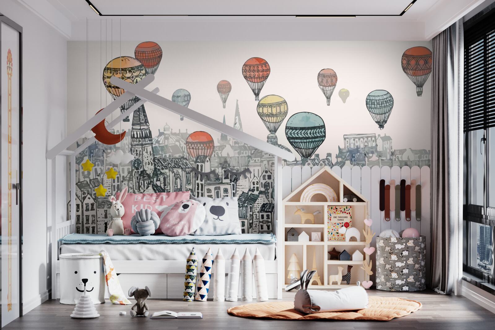 Fototapeta balony unoszą się nad miastem