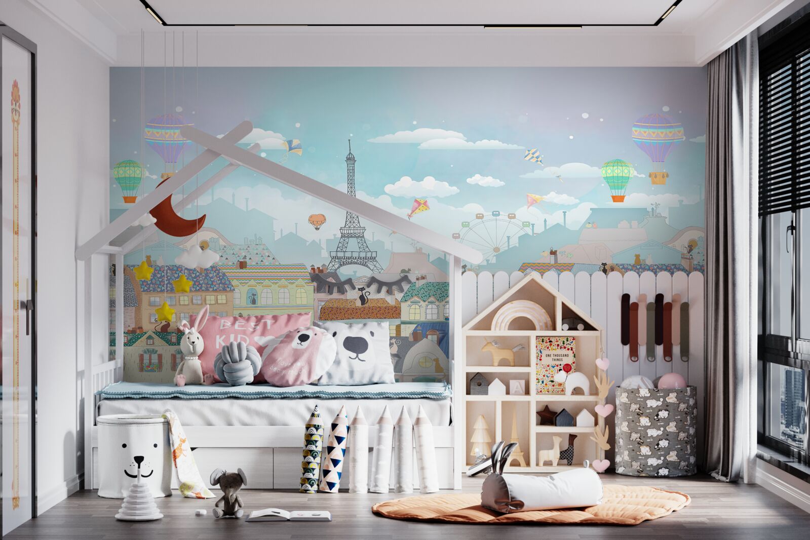 Fototapeta małe koty na dachach budynków miejskich