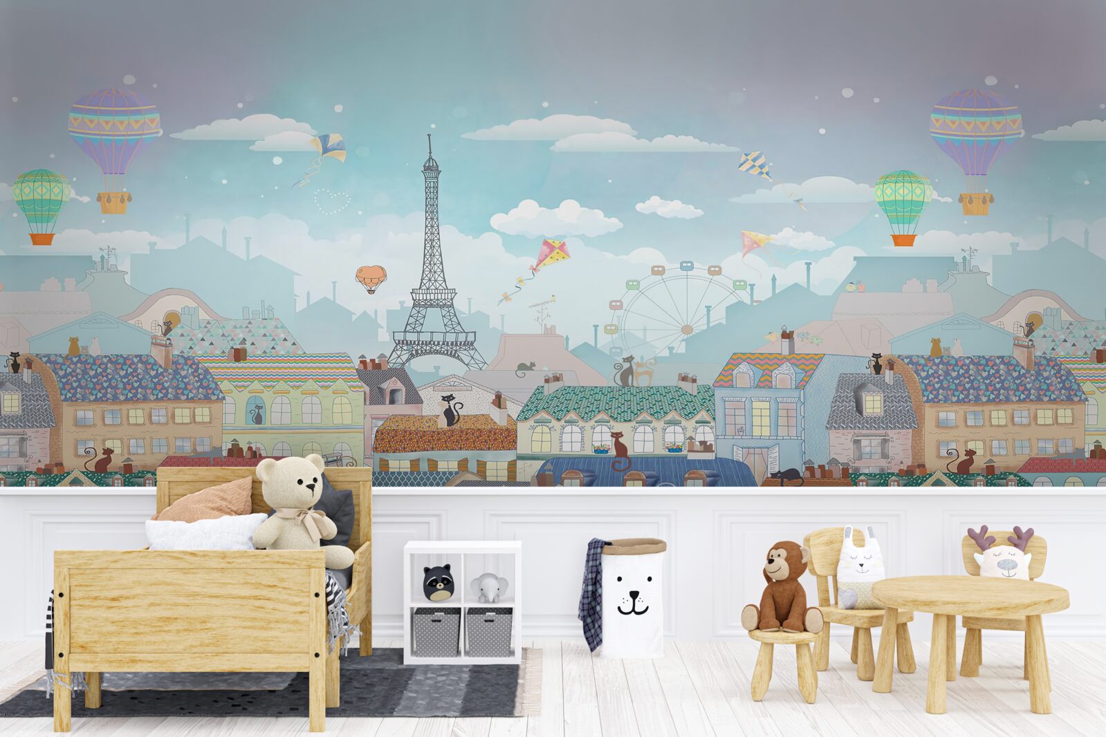 Fototapeta małe koty na dachach budynków miejskich