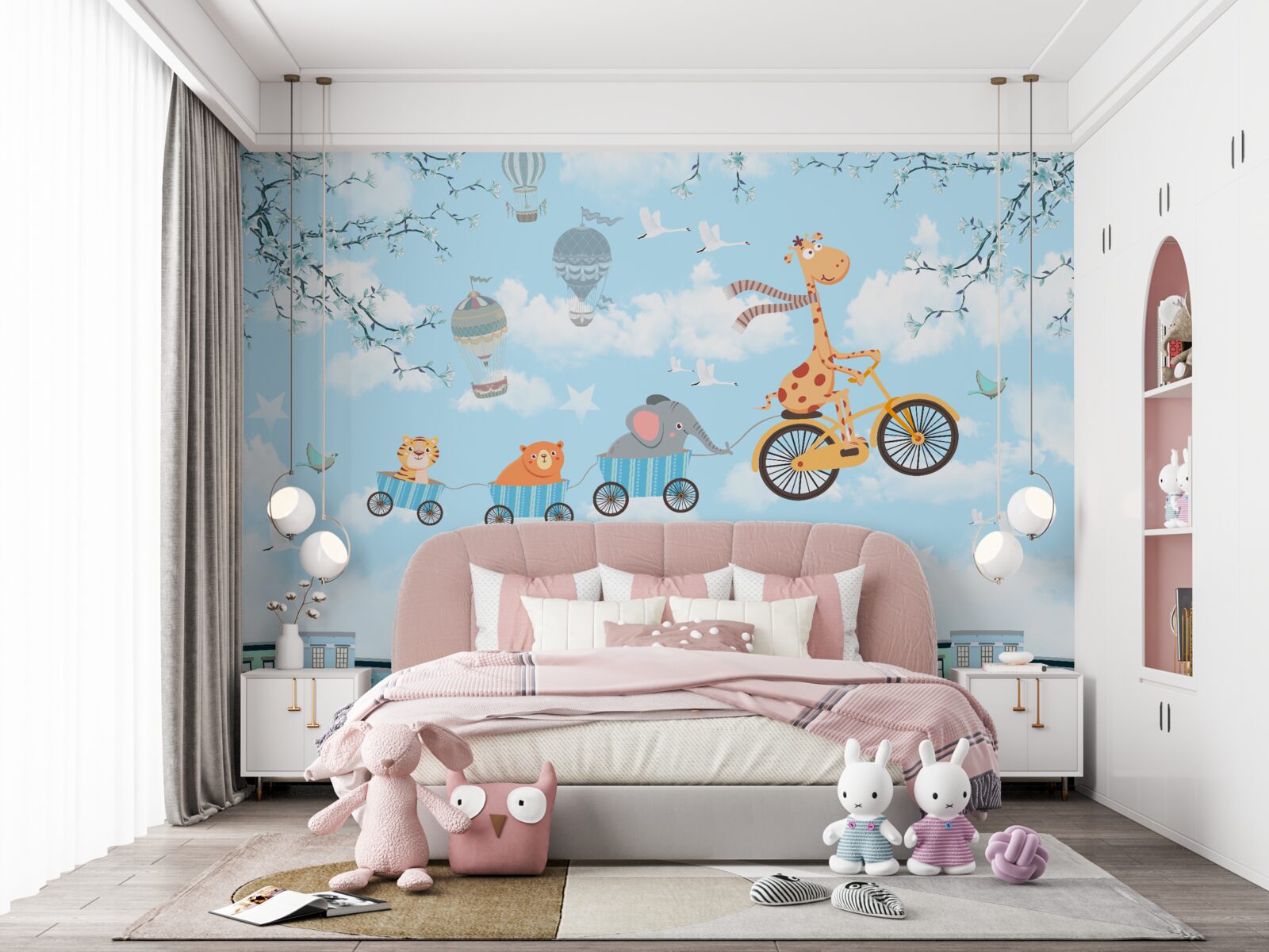 Fototapeta grupa młodych przyjaciół z żyrafą wraca do domu