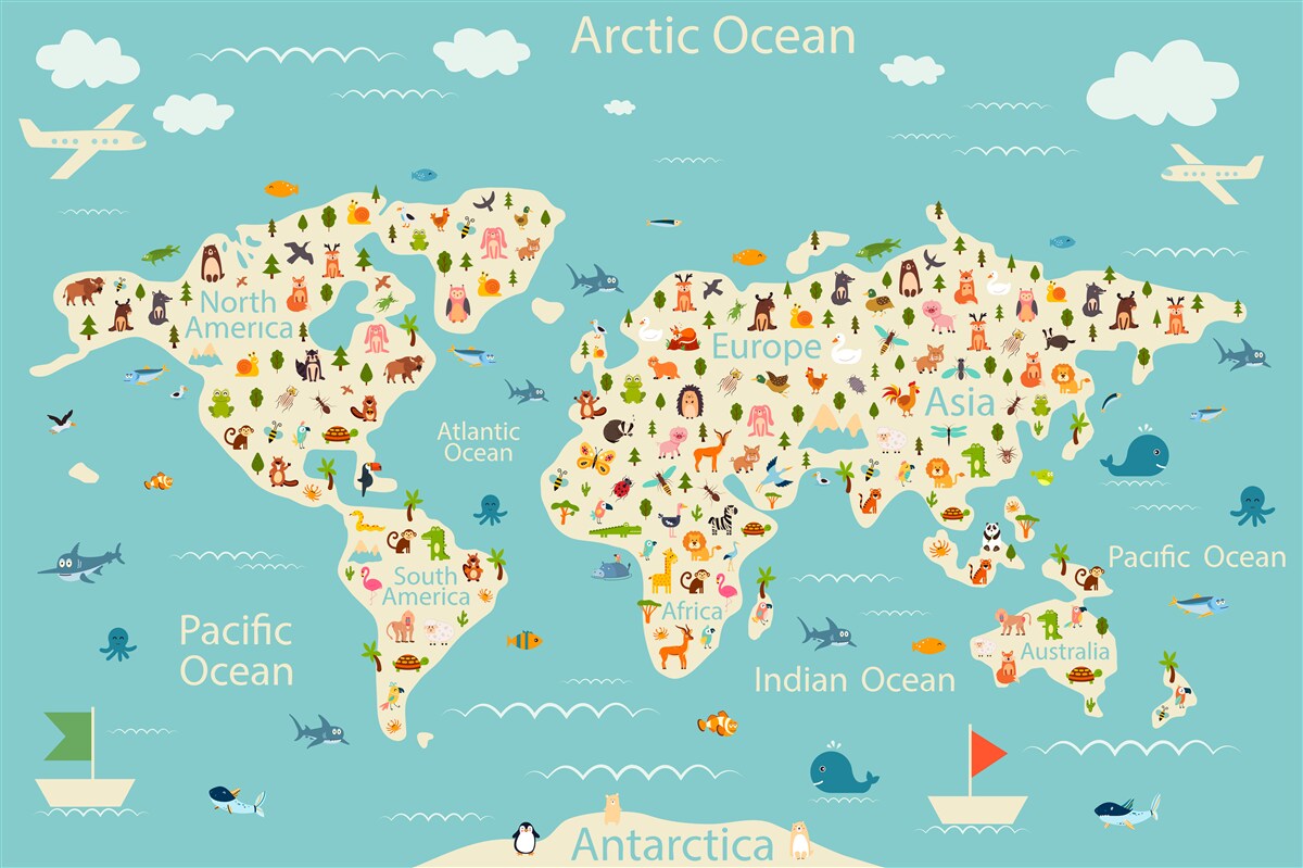 Fototapeta mapa świata z populacją i elementami naturalnymi