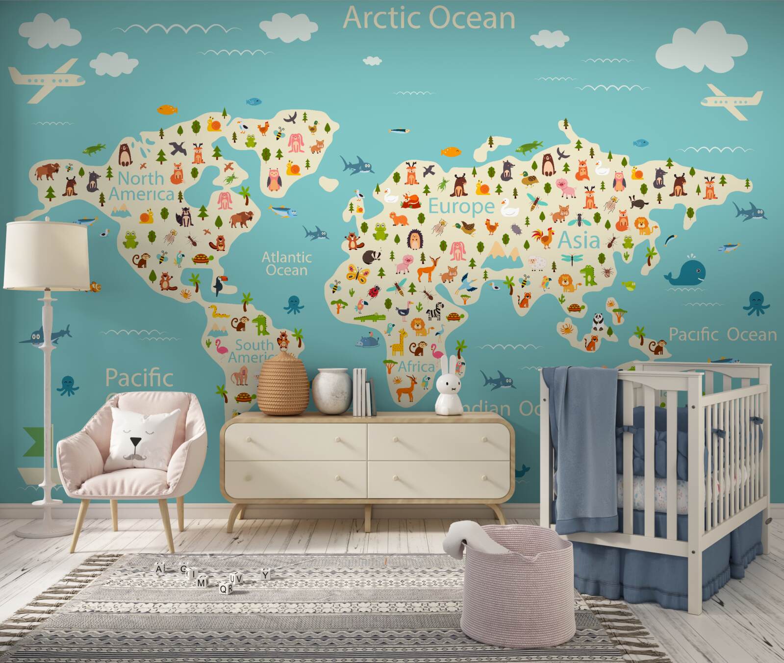 Fototapeta mapa świata z populacją i elementami naturalnymi