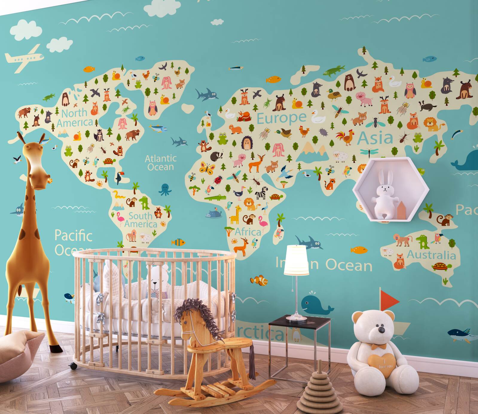 Fototapeta mapa świata z populacją i elementami naturalnymi