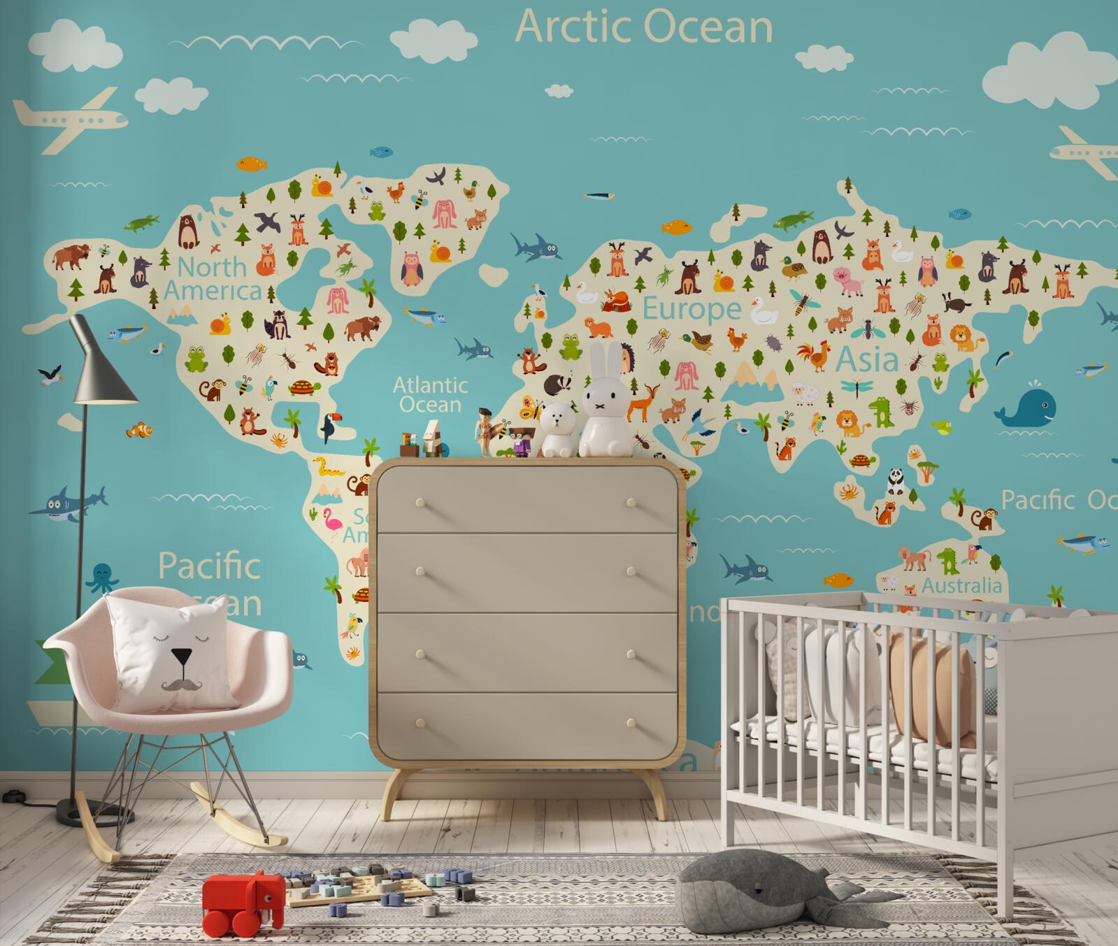 Fototapeta mapa świata z populacją i elementami naturalnymi