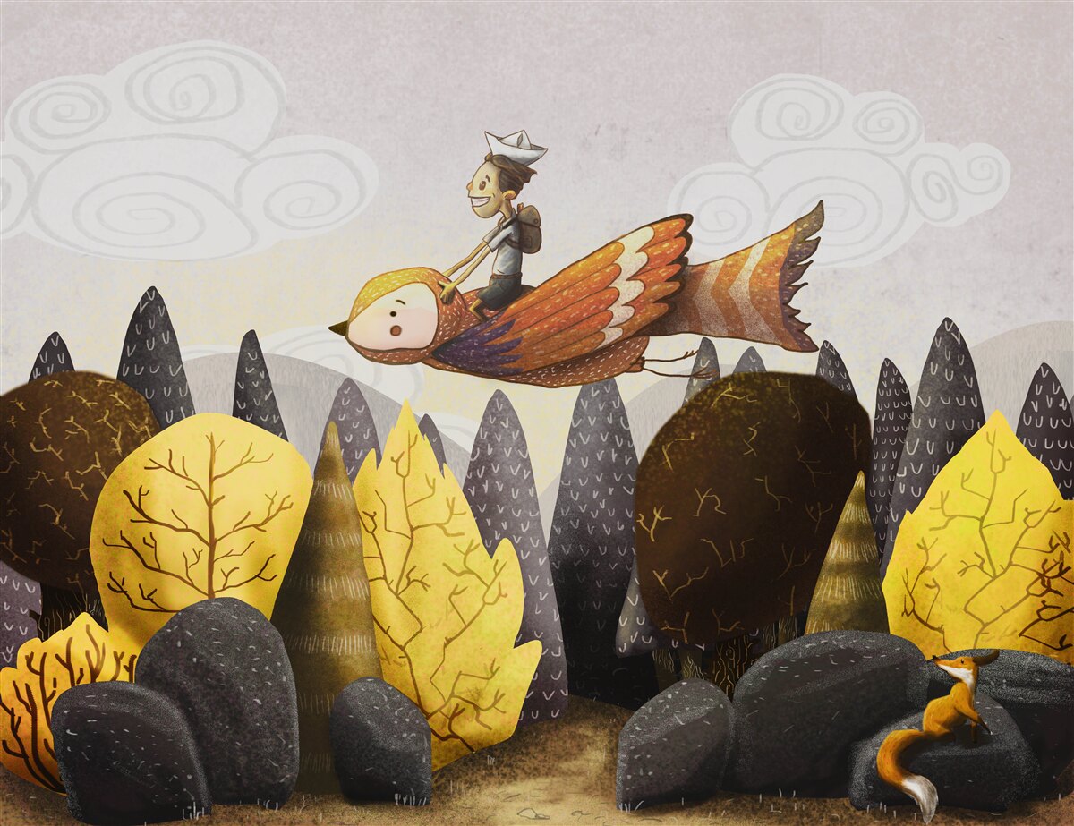 Fototapeta młody mężczyzna jedzie na ptaku