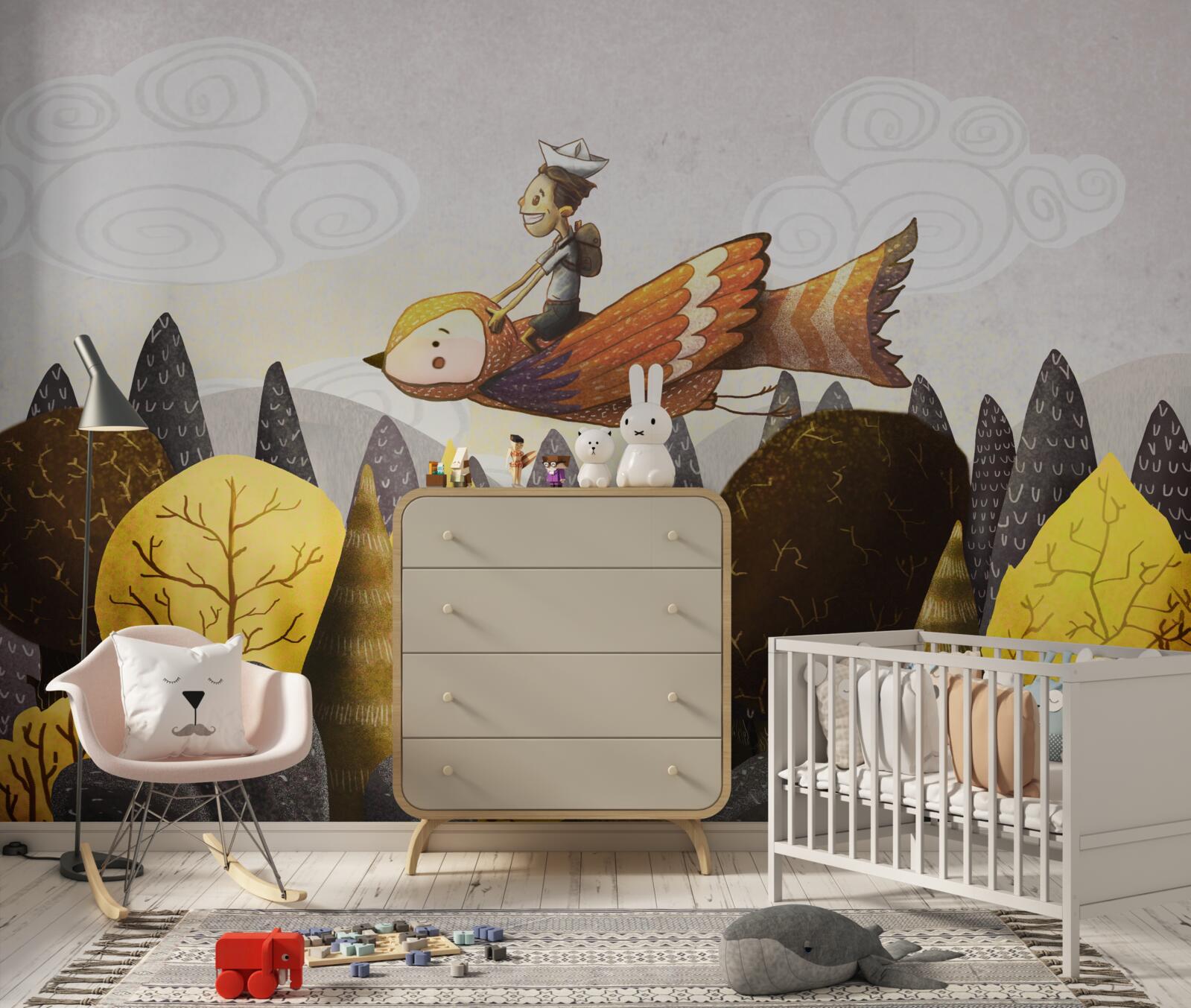 Fototapeta młody mężczyzna jedzie na ptaku