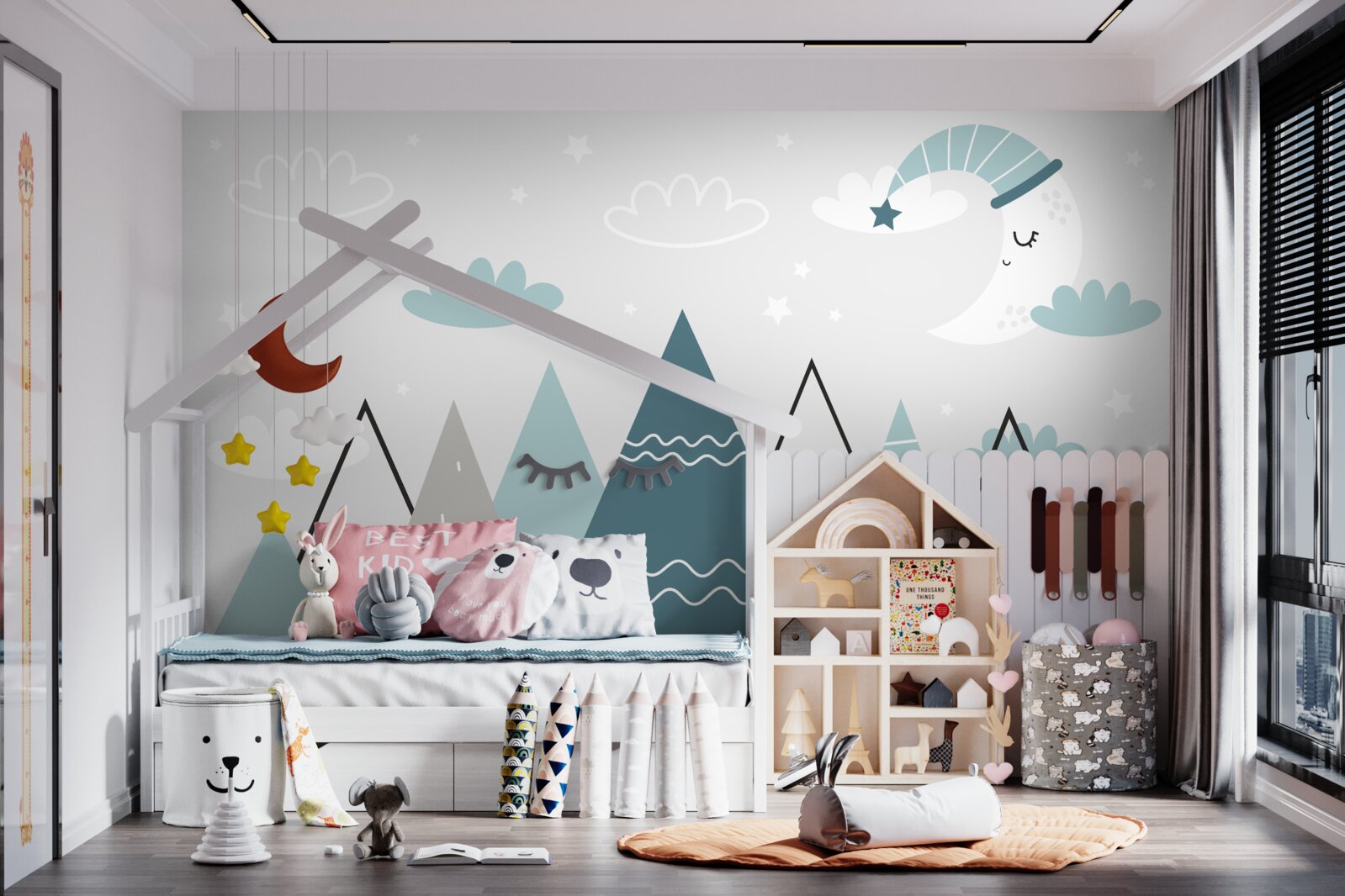 Fototapeta góry i księżyc zasypiają