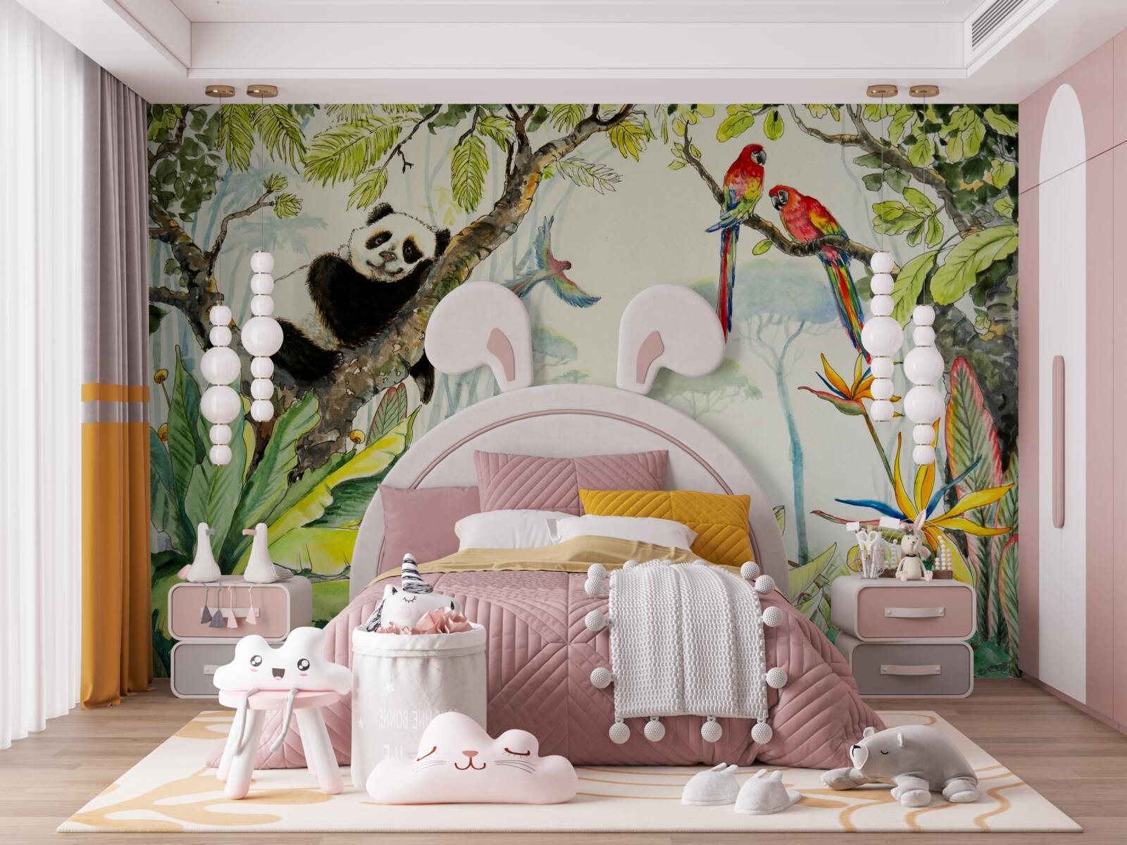 Fototapeta panda relaksuje się na gałęziach drzewa