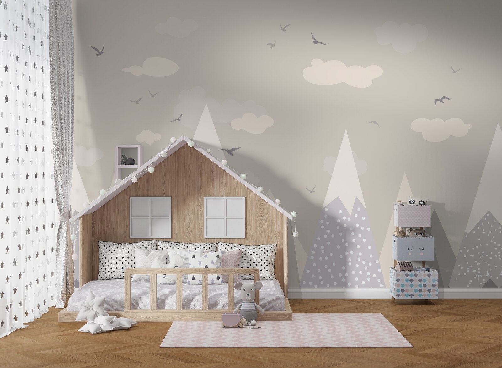 Fototapeta ośnieżone szczyty górskie i ptaki